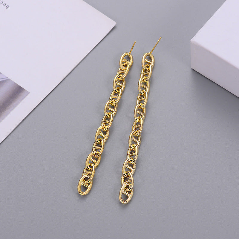 Designer new earrings fashion exaggerated metal earrings simple personality chain earrings long earrings