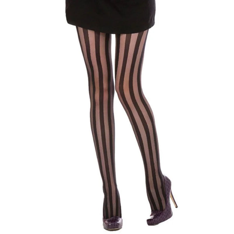 Women's Vintage Sexy Black Vertical Stripes Pattern Stretchy Tights Pantyhose Women's Stockings Gothic Clothes Sexy Underwear