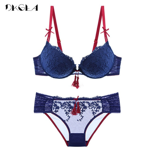 Palace Tassel Bra Set Push up Thick Cotton Brassiere Embroider Lingerie Set Lace Sexy Bras Women Underwear Set