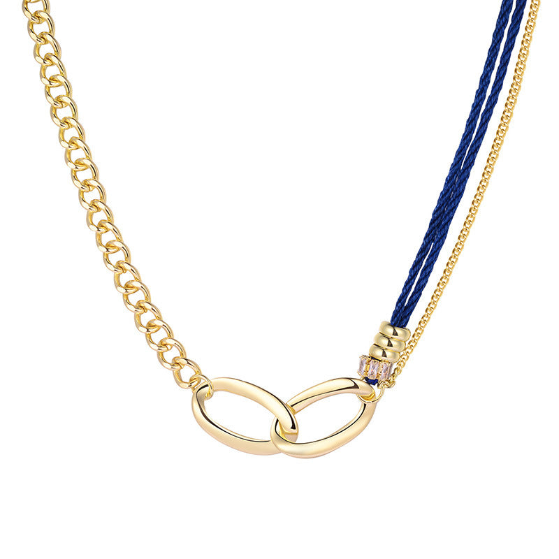 Noble Fashion Chain Irregular Circle Blue Knot Pendant Simple Classic Design Men's and Women's Necklace