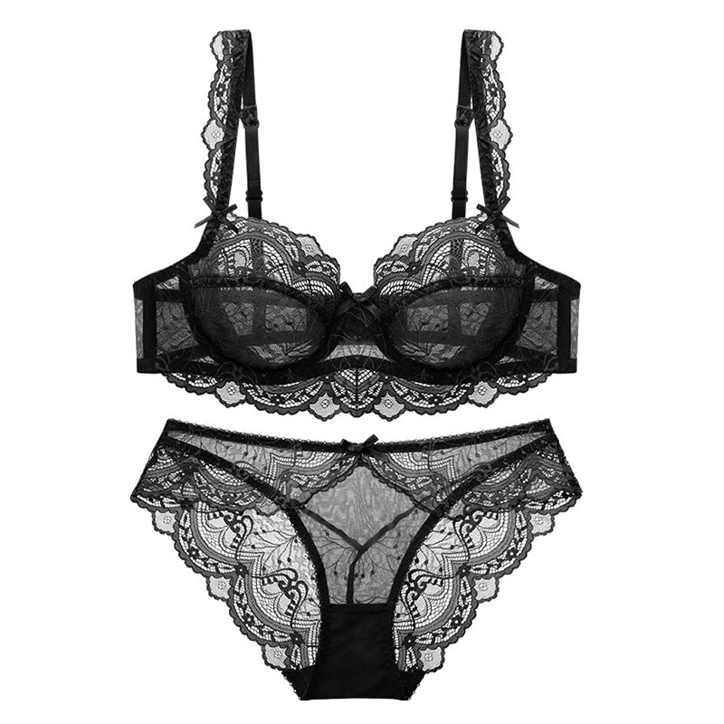 Sexy Spitzen-Set mit ultradünnem, transparentem BH und Höschen in großer Größe, Unterwäsche-Set, Dessous, Damen-Büstenhalter, ABCDE-Cup, 95C 95D 