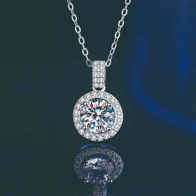 Neu S925 Runde Zirkon Halskette Silber Schmuck Mosan Diamant Anhänger Schlüsselbein Kette Mode Einfache