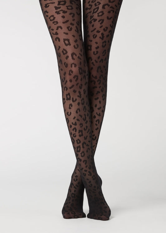 Leopard print sexy retro jacquard pantyhose beautiful leg silk stockings women's thin summer black bottom socks