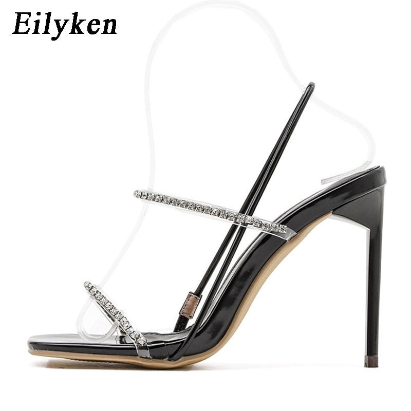 2021 New Back Strap Sandals Fashion Crystal Rhinestone Stiletto High Heels Summer Women Sexy Nightclub Stripper Shoes