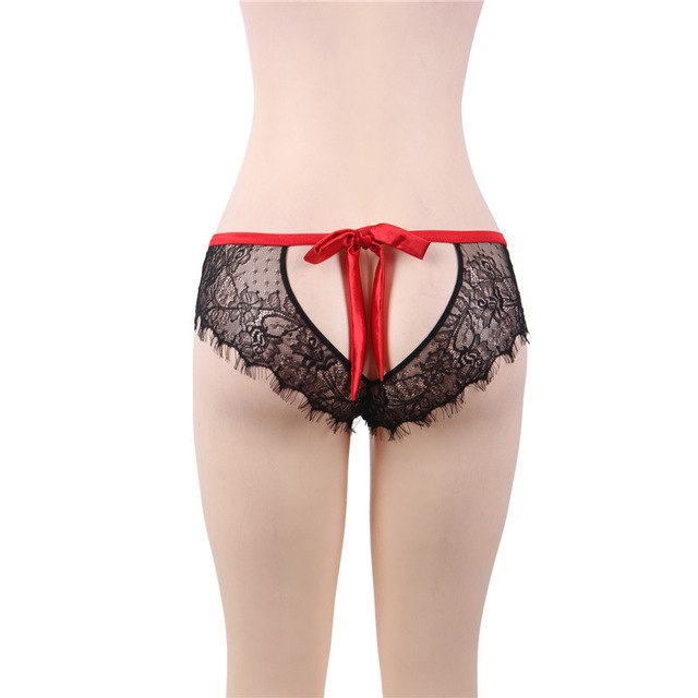 Damen Höschen Unterwäsche Dünne Transparente Spitzen Slips Offener Rücken Sexy Bragas Mujer Schwarz Floral Lace Knickers