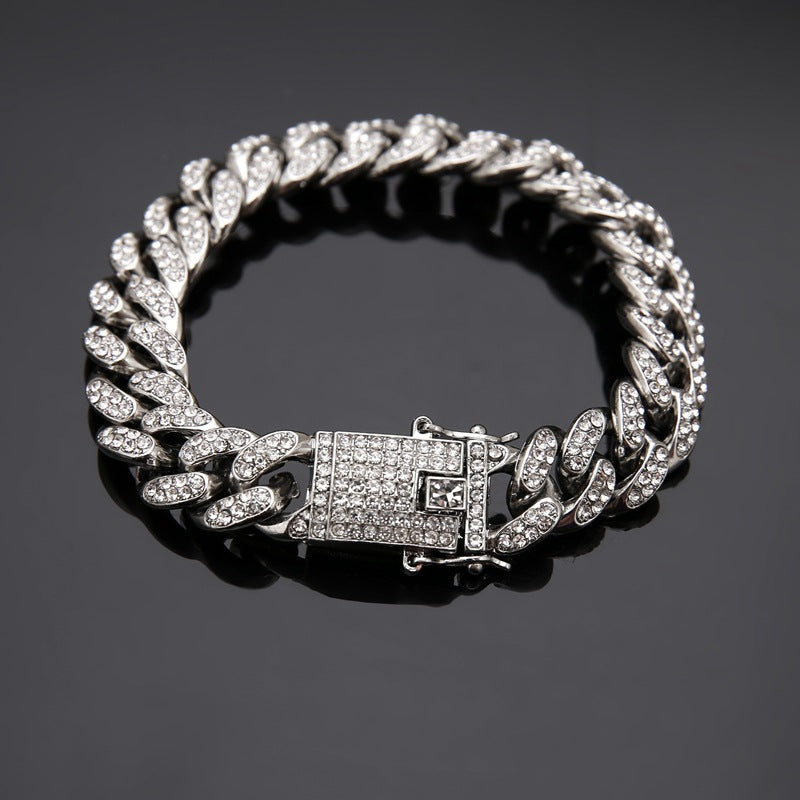 Hip-Hop Street Trend Diamond-Encrusted Cuban Chain Hiphop Rap Bracelet Male Zircon Bracelet