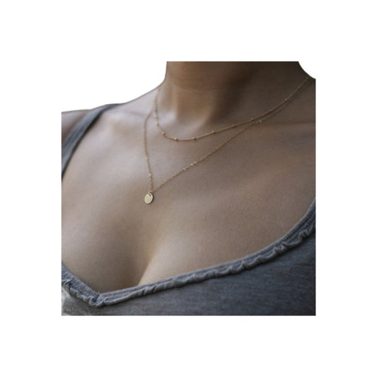 Double layer copper bead sequin necklace collarbone chain