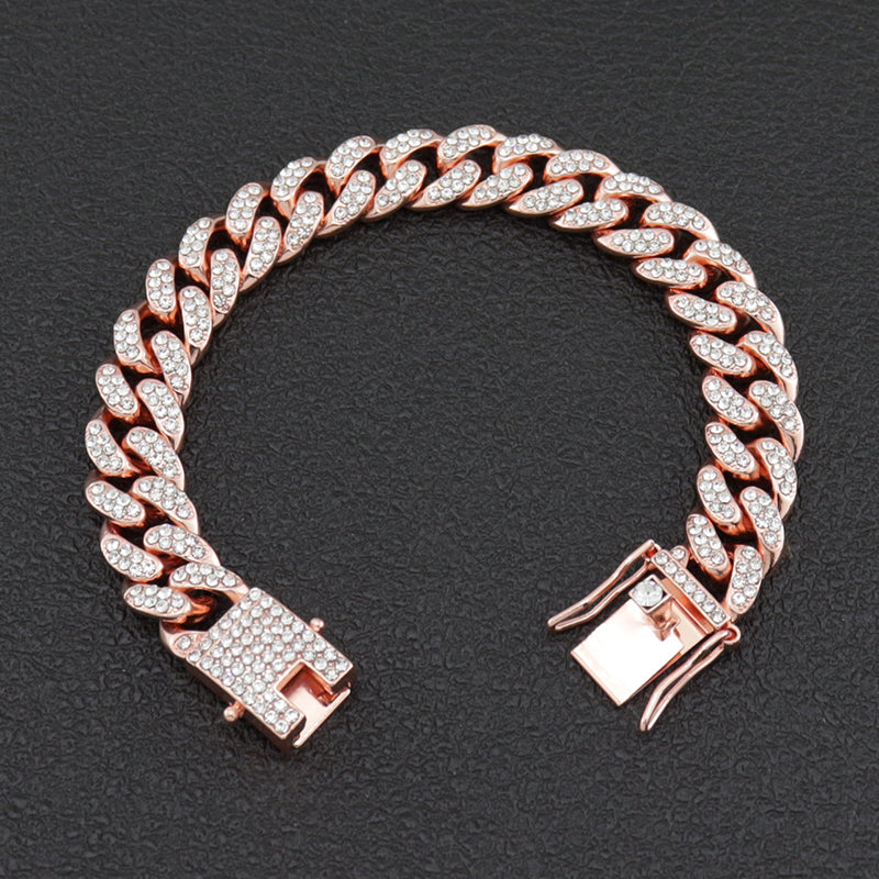 Hip-Hop Street Trend Diamond-Encrusted Cuban Chain Hiphop Rap Bracelet Male Zircon Bracelet