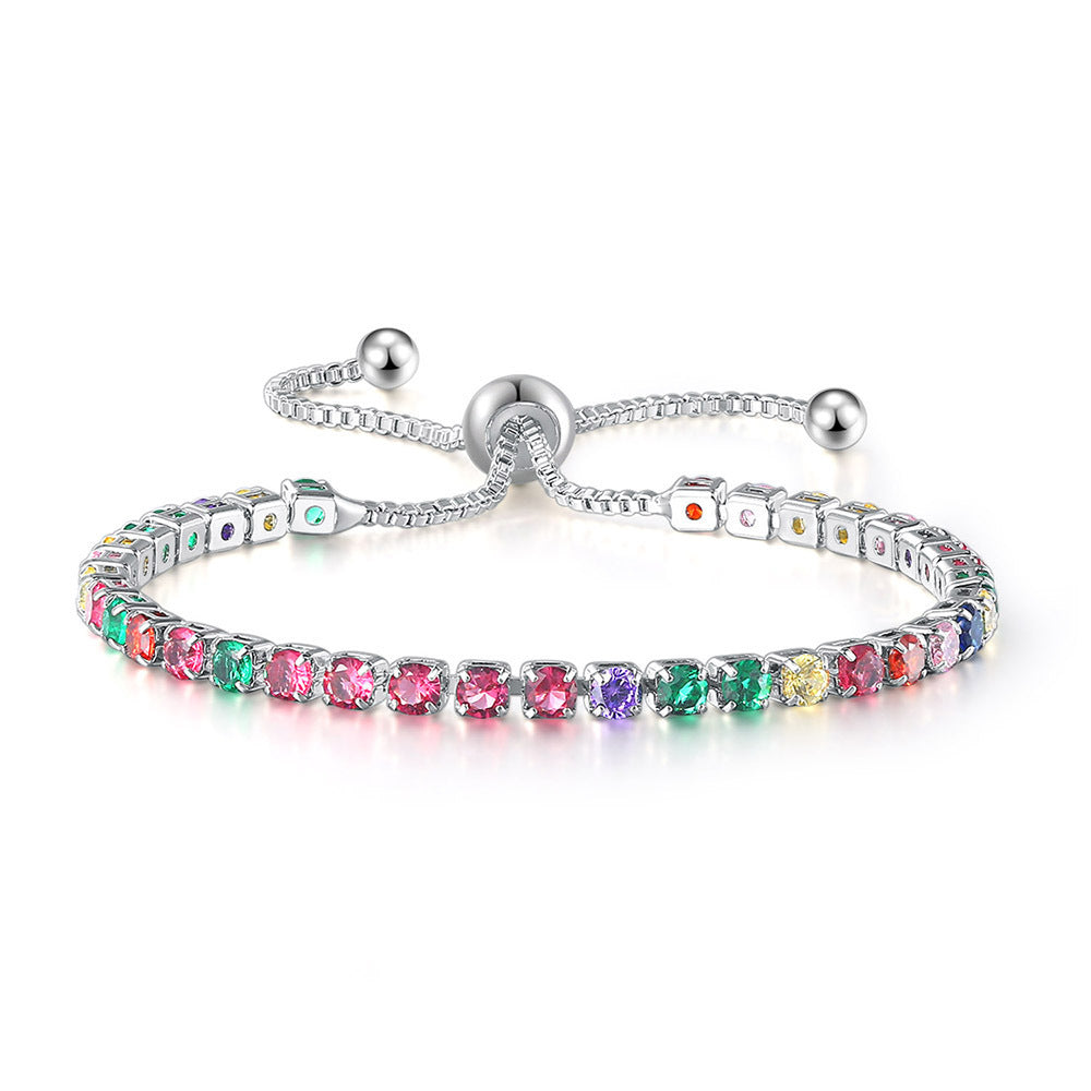 Farbiges Zirkon-Armband für Damen, voller Diamanten, verstellbare Kristall-Tenniskette