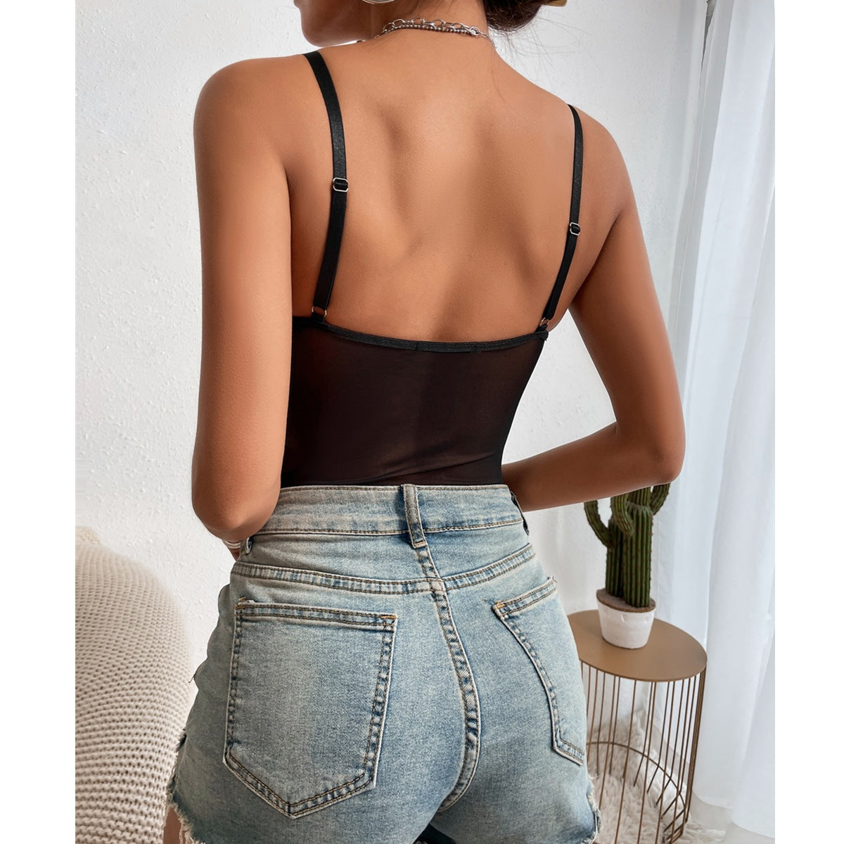 Sommer Neue Sexy Durchsichtige Rückenfreie Spitze Fishbone Nähte Overall Bodysuit 