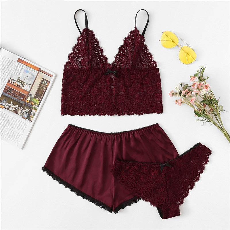 Armeegrünes, sexy Camisole-Dessous-Set mit Blumenspitze, Burgunderrot, BH und Slip-Sets für Damen, kabellos, sexy Unterwäsche, BH-Set