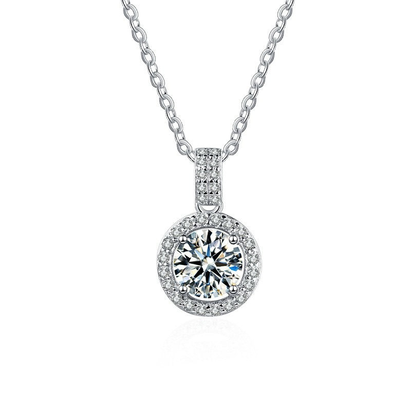 Neu S925 Runde Zirkon Halskette Silber Schmuck Mosan Diamant Anhänger Schlüsselbein Kette Mode Einfache