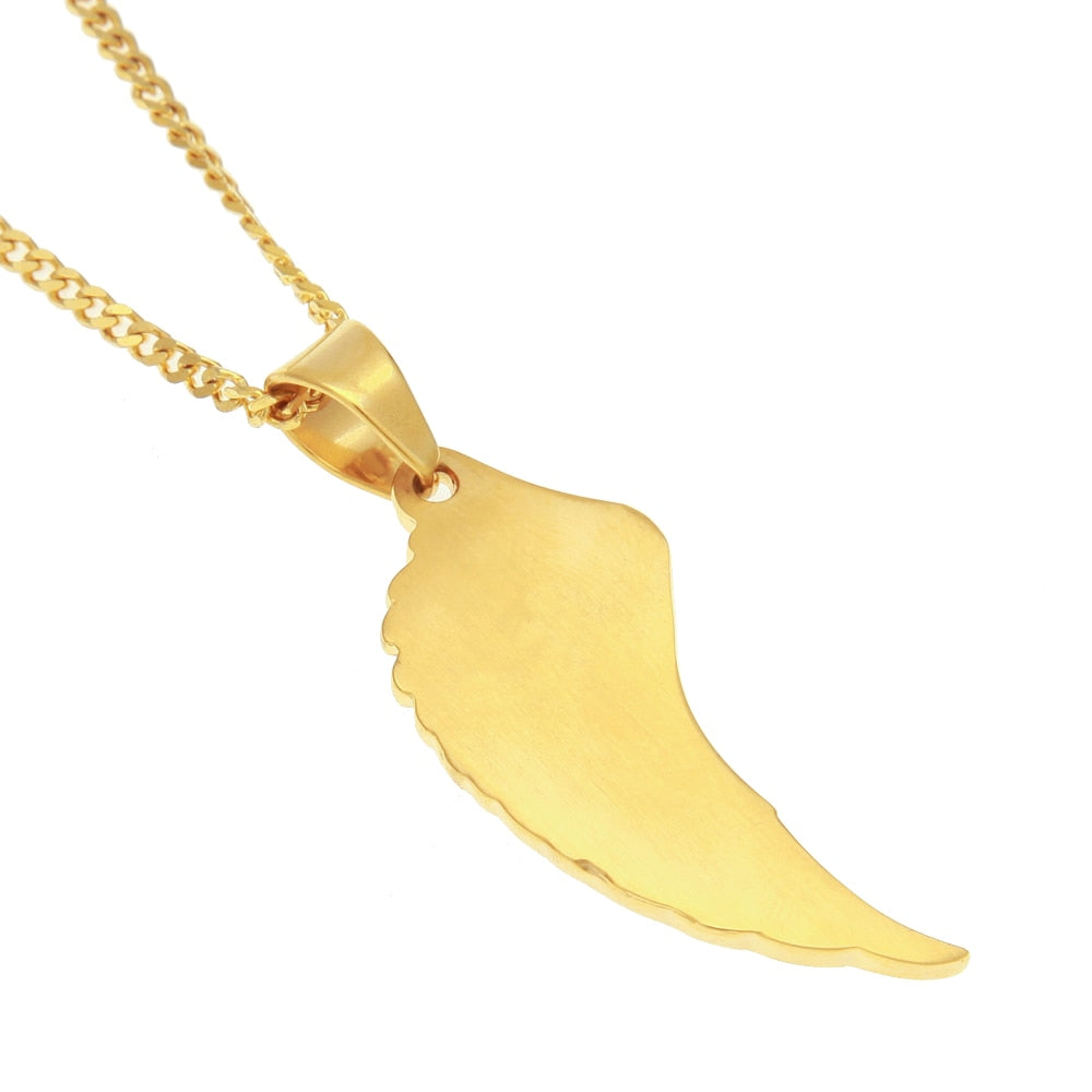 Feather Wing Pendant Necklace High Quality Stainless Steel Hiphop Gold Color Iced Out Rhinestones Chain