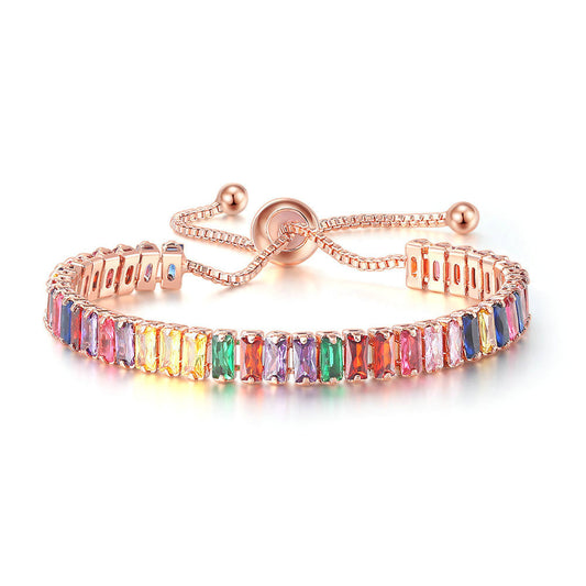 Colored Zircon Bracelet Women's Full Diamond Adjustable Crystal Tennis Chain